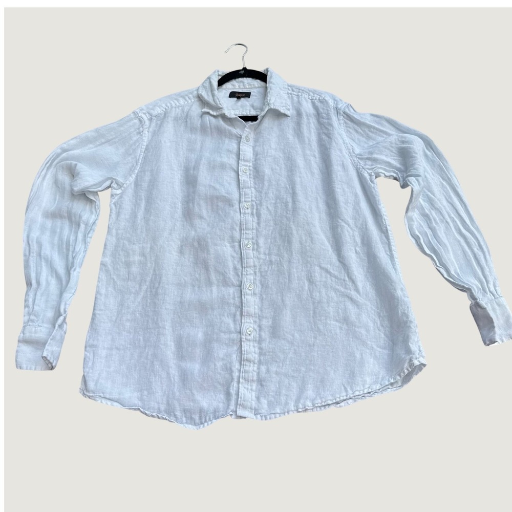 Quince Mens White 100% European Flax Linen Long Sleeve Button Down Shirt Large